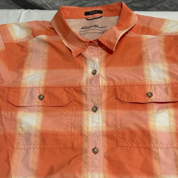 women eddie bauer polo shirt orange size large button down with pocket in front - Picture 2 of 10